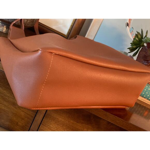 Neiman Marcus Vegan Leather Tote Shoulder Bag Handbag Cognac Brown ~ So Lovely - Picture 7 of 8